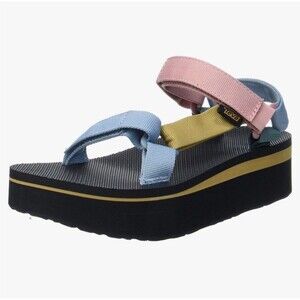 Teva Flatform Universal Sandal Women 7 Black Light Pastel Multicolor Strappy